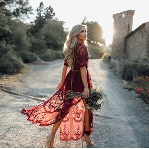 Boho Lace Romper Maxi Dress